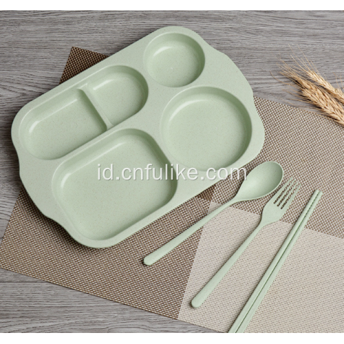 Set Makan Plastik Jerami Gandum 4-Buah